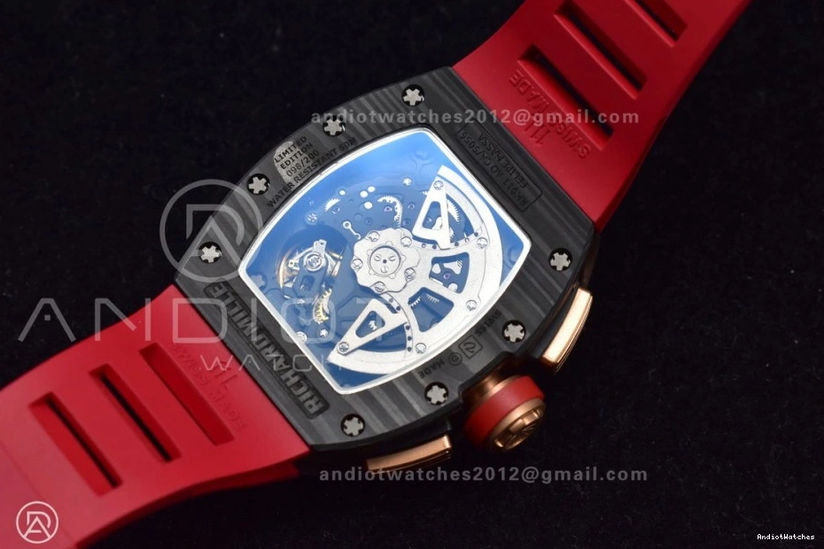 1:1 KVF Best NTPT Red on Dial Edition 1020 Strap Chrono A7750 RM011 Rubber ModernLook Crystal V Lotus 0215
